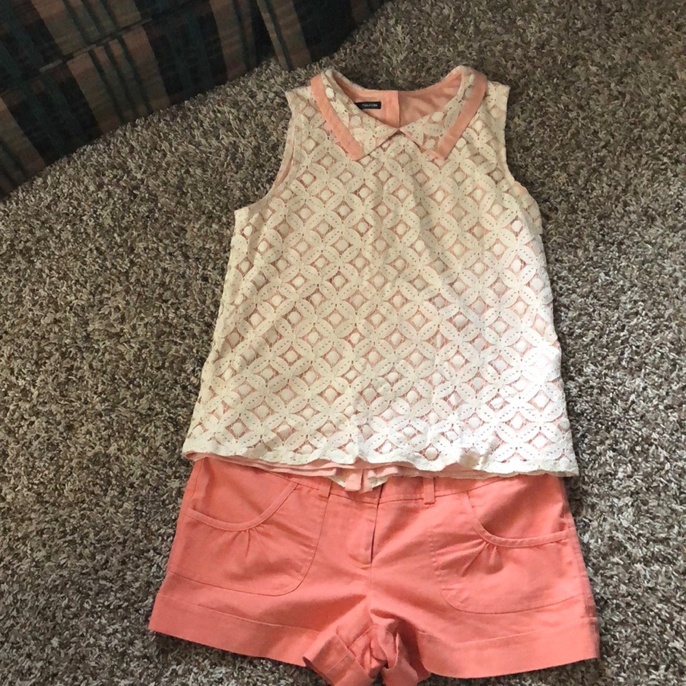 Adorable coral and ivory outfit!